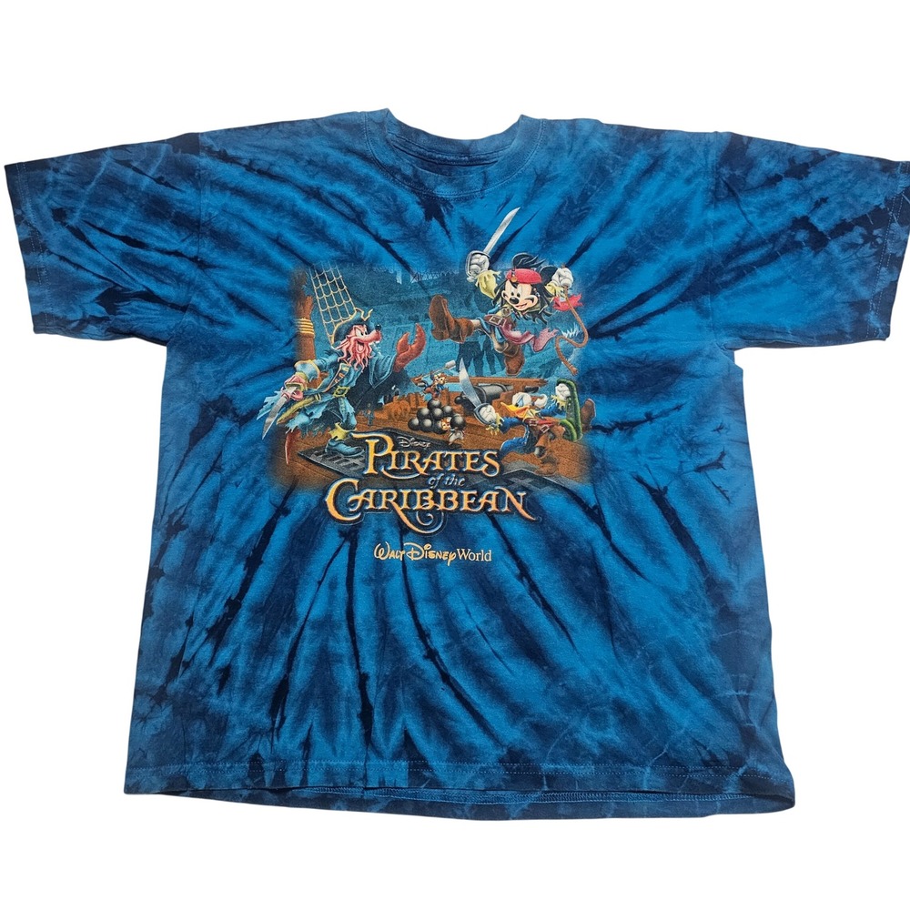 Disney World Pirates of the Caribbean Tie Dye Shirt Blue Youth L Teens
